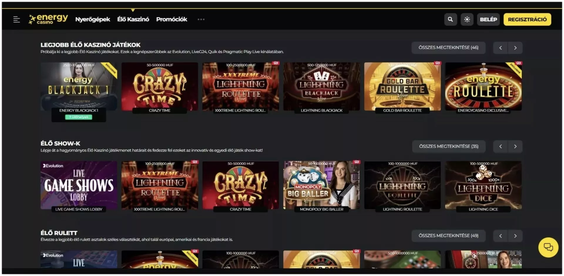 Energycasino játékélmény