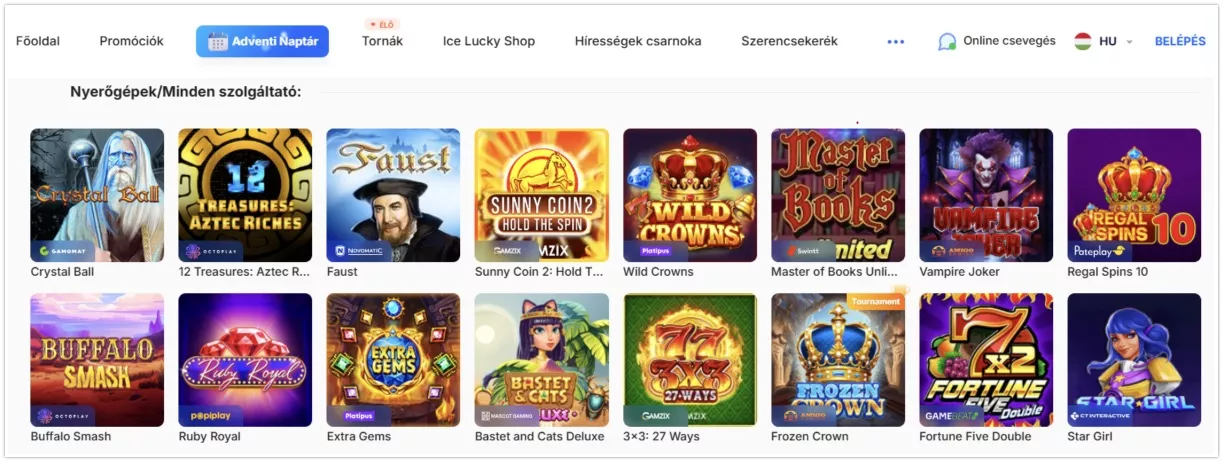 Nyerőgépes játékok az Ice Casino