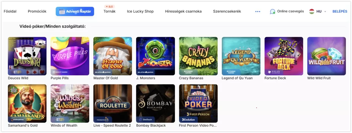 Videó póker az Ice Casinoban
