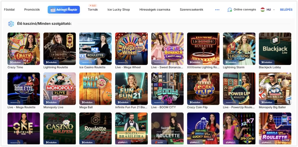 Élő kaszinó az ICE-nél