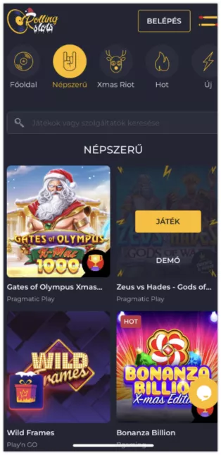 Rolling Slots mobil verzió