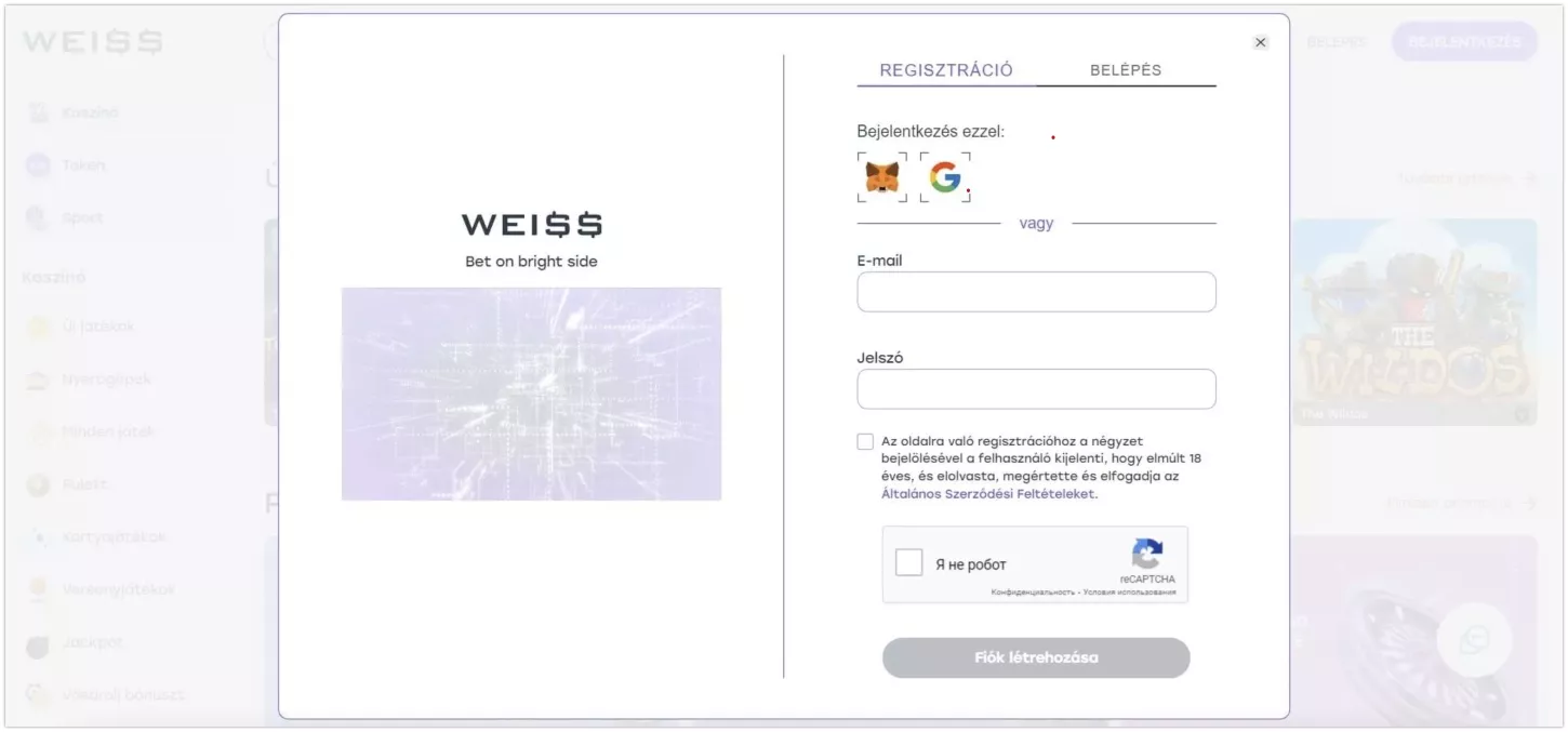 Weiss Casino regisztráció
