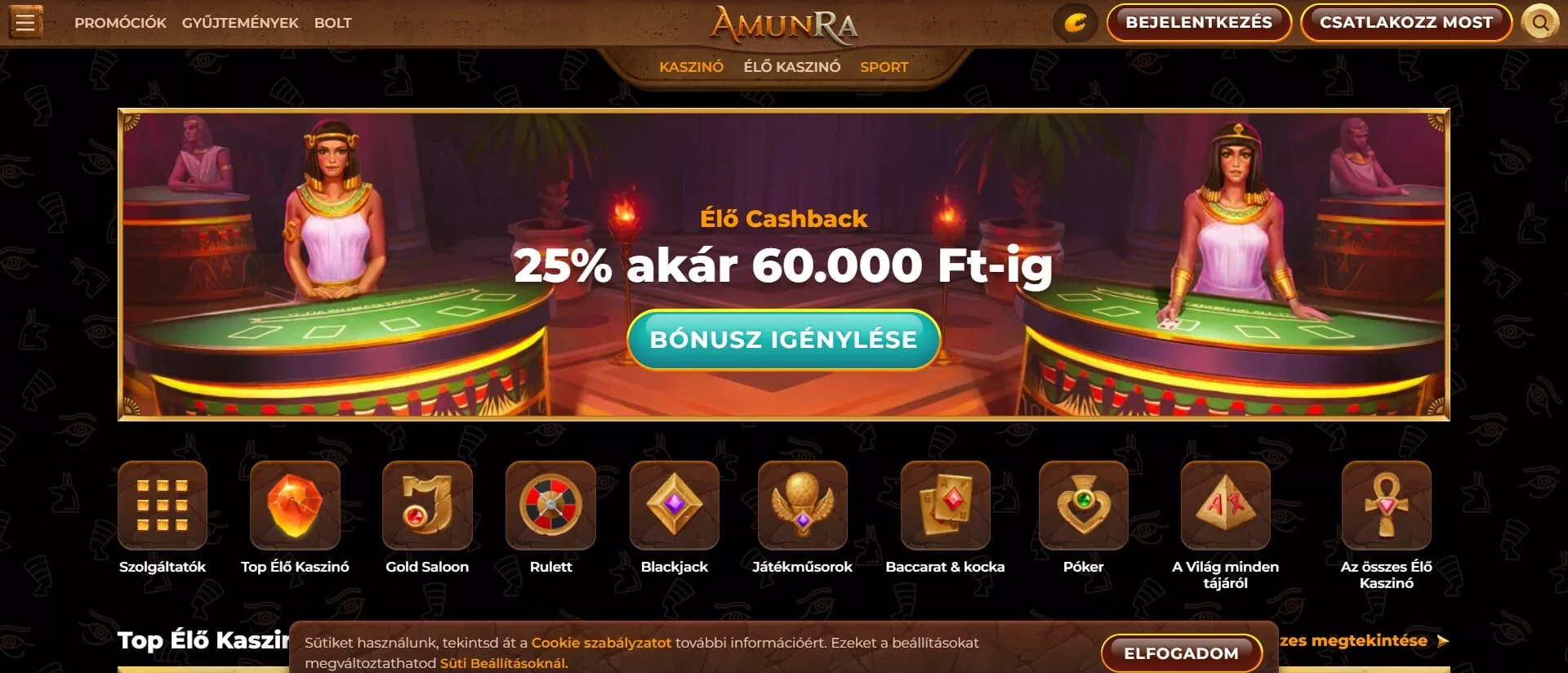 AmunRa élő kaszinó cashback