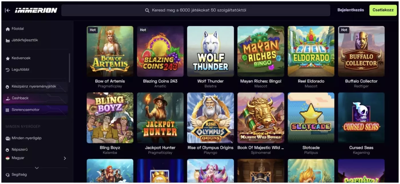 Immerion kaszinó online játék választék