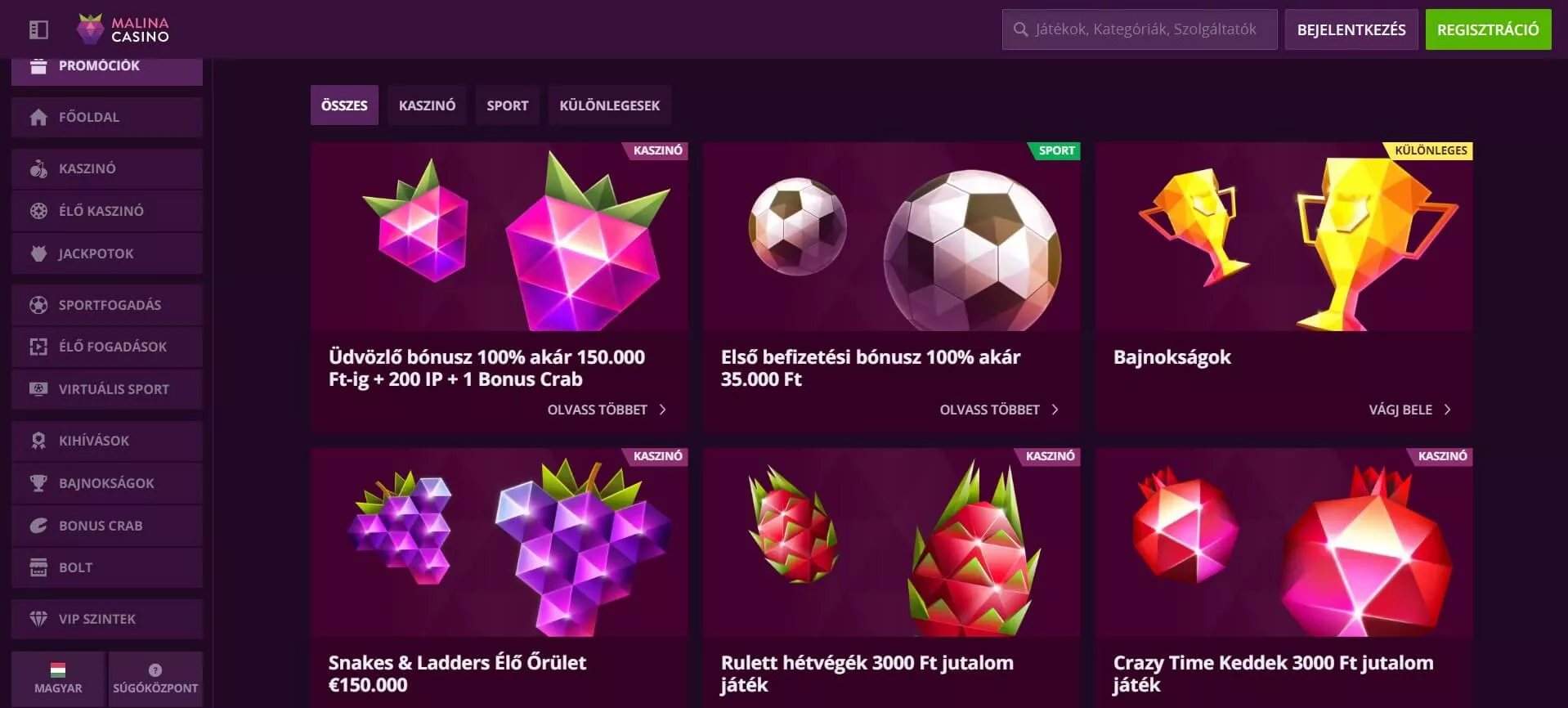Malina kaszinó promóciók