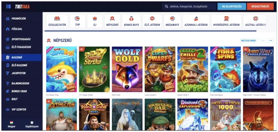 Nyerőgépek és élő kaszinójátékok a Tikitaka Kaszinóban