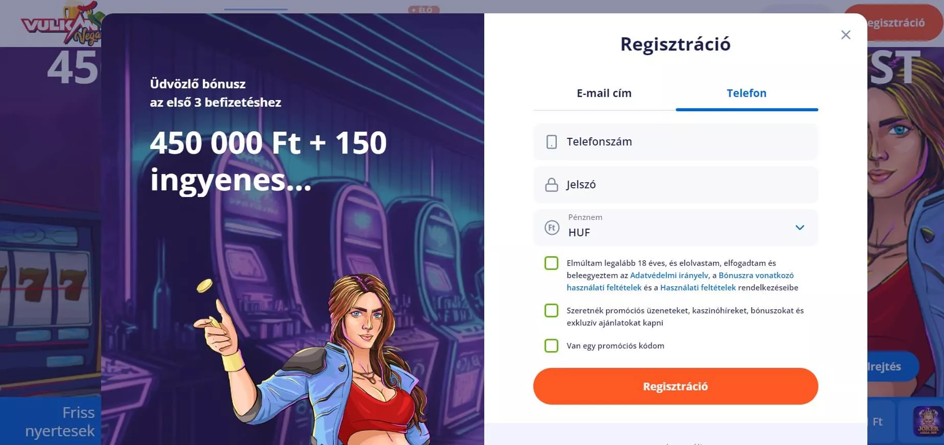 Vulkanbet kaszinó regisztráció