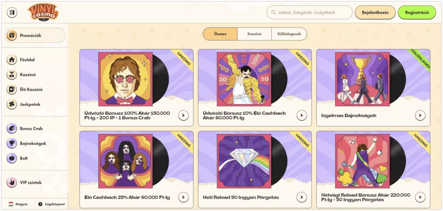 Bónuszok és promóciók a Vinyl kaszinóban